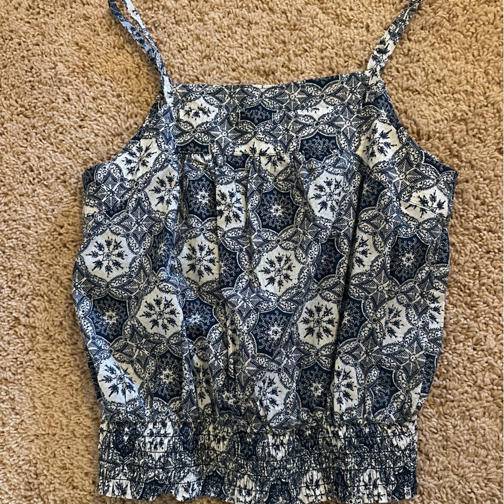 LOFT Navy and White Printed Sleeveless Top